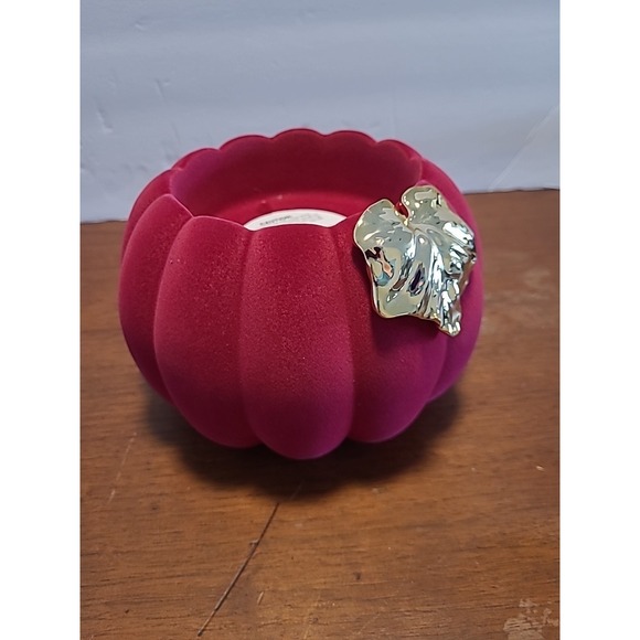 BATH & BODY WORKS Red/Maroon Velvet Fall Pumpkin 3 Wick Candle Holder - Picture 5 of 8